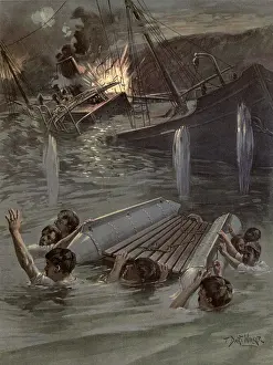 Seaman Prints: US Naval officer Richard Hobson and six sailors under Spanish fire after sinking the USS Merrimac