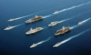 Images Dated 16th March 2011: Naval vessels from five nations France Italy Netherland UK and US sail in parade formation