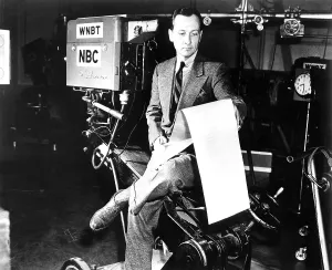 1950s Candids Prints: NBC NEWS CARAVAN, (aka CAMEL NEWS CARAVAN), John Cameron Swayze, on-set, 1949-56