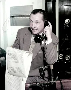 1950s Candids Prints: NBC NEWS CARAVAN, (aka CAMEL NEWS CARAVAN), John Cameron Swayze, on-set, 1949-56