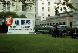 Nebraska Prints: Nebraska, park and billboard, sign states: Lincoln has gone 40 days without a traffic fatality