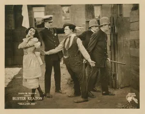 Lovers Prints: NEIGHBORS, lobbycard, front, from left: Virginia Fox, Edward F. Cline, Buster Keaton, 1920