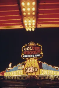 Nevada Prints: Neon lights of the Golden Nugget Casino in Las Vegas Nevada