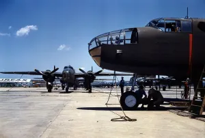 Images Dated 1st August 2007: New B-25 bombers lined up for final inspection and tests at the flying field of an aircraft plant