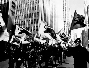 Black Panthers Prints: NEW YORK: Black Panther Party march along 42nd Street en route to a scheduled news conference at United Nations Plaza