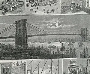 Communication Prints: New York. Brooklyn Bridge in 1883. Engraving. AISA/Everett Collection**US SALES ONLY**