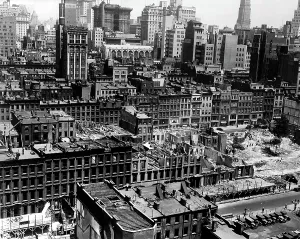 Rockefeller Center Prints: New York City, buildings built in the 1800s are demolished on Fifth & Sixth Avenue
