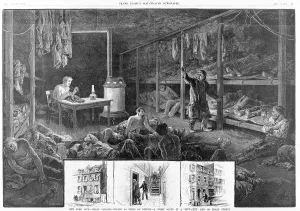 Slum Prints: New York City - Cheap lodging-houses as nests of disease -A night scene in a 'five-cent' den on Pearl Street