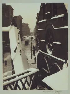 Chapman Prints: New York City, Diagonals, a snowy street scene of Christopher Street from the 8th Street Station of the Sixth Avenue El