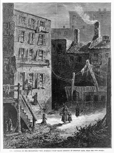 Slum Prints: New York City. Our homeless poor - Early morning in Donovan Lane