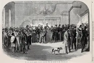 Wood Engraving Prints: New York City men of the 15th Ward at the offices of the Judge Advocate General to claim exemption from the 1863 Civil