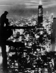 Construction Site Prints: New York City at night, view toward south with Rockefeller center and Empire State Building