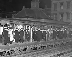 Police Prints: New York City police await the arrival of the last train on the soon to be demolished Sixth Avenue el