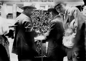 Button Prints: New York City, selling buttons at festival in Little Italy, circa 1908