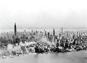 Skyline Prints: New York City Skyline, aerial view overlooking the East River