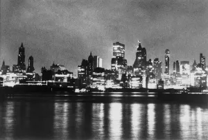 Financial District Prints: New York City skyline, after blackout of November 9-10, 1965 when the power was restored