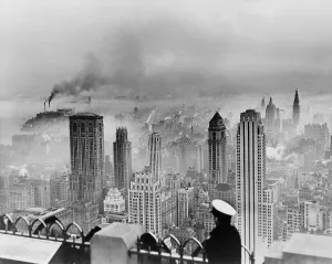 Environment Prints: New York City under smog when weather conditions prevented smoke from dispersing
