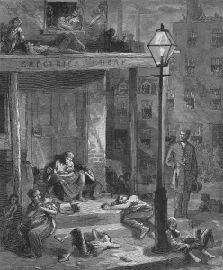 Ethnic Neighborhoods Prints: New York City tenement dwellers sleeping outside