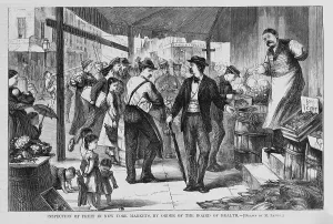 Inspection Prints: New York City. A tenement house in Mulberry Inspection of fruit the markets