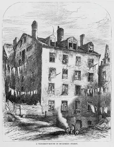 Slum Prints: New York City. A tenement house in Mulberry Street, Five Points. 1873
