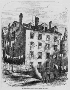 Slum Prints: New York City. A tenement house in Mulberry Street, Five Points. 1873