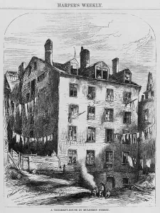 Ethnic Neighborhoods Prints: New York City tenement house in Mulberry Street housed 80 people in 40 filthy