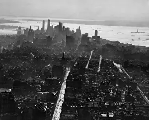 Financial District Prints: New York City, view south of lower New York skyline from the Empire State Building
