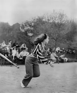 Central Park Prints: New York City, woman playing softball with other members of Othello production