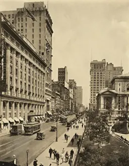 Automobiles Prints: New York City's 42nd St. looking east from 6th Avenue