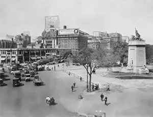 Automobiles Prints: New York City's Columbus Circle at the intersection of Broadway
