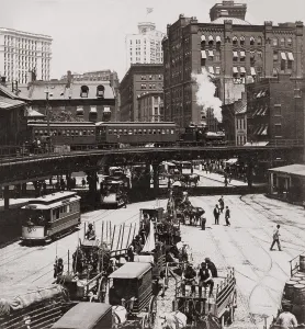Trolley Prints: New York City's Elevated Railroad at Manhattan's South Ferry in 1899