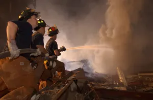 9 11 Prints: New York firefighters continue to battle blazes at Ground Zero eight days after the 9-11 terrorist attacks