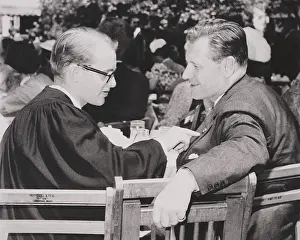 Wealthy Prints: New York governor Nelson Rockefeller talking with his youngest son