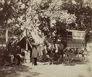 Armies Prints: New York Herald Headquarters wagon and reporters in the field during the US Civil War