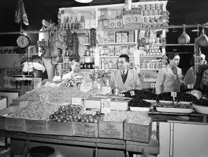 Ethnic Prints: New York - Italian grocer in the First Avenue market at Tenth Street, New York, 1943