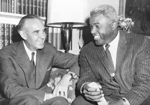 Ambassador Prints: New York's governor Averill Harriman meets with Jackie Robinson