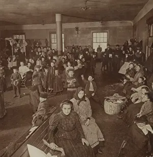 Newly arrived women and children immigrants awaiting examination at Ellis Island, c. 1900-1910 (BSLOC_2018_1_17)