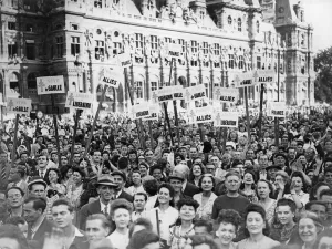 Freedom Prints: Newly liberated French crowd demonstrate their joy at the Hotel de Ville