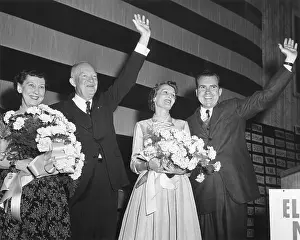 Lcgr1410 Prints: Newly re-elected President Dwight Eisenhower and VP Richard Nixon on election night