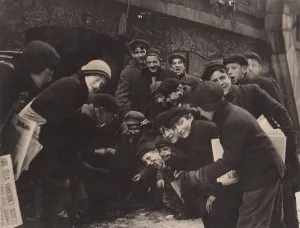 Motion Prints: Newsboys playing a dice game, from original caption: A crap game in the paper alley