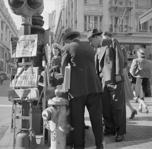 Newspapers Prints: Newspaper stand on Monday morning, Dec