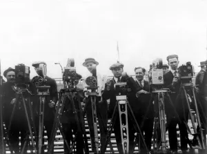 Filming Prints: Newsreel cameramen with cameras at the Dempsey-Carpentier boxing match at Boyle's Thirty Acres