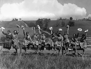 Cheerful Prints: Newton Square Unit of the Women's Land Army under command of National Defense