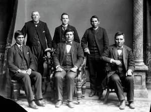1880s Portaits Prints: Nez Perce delegates with Benjamin Beveridge (left)