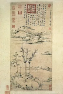 Drawings Prints: NI ZAN (1301-1374). Landscape with handwriting inscriptions