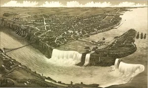 Niagara Falls Prints: Niagara Falls, with factories using the River's hydroelectric potential