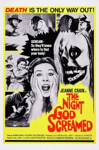 Crime Prints: THE NIGHT GOD SCREAMED, US poster art, center: Jeanne Crain, 1971