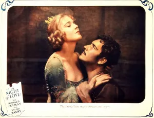 Colman Prints: THE NIGHT OF LOVE, l-r: Vilma Banky, Ronald Colman on lobbycard, 1927