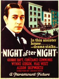 Carnation Prints: NIGHT AFTER NIGHT, George Raft on midget window card, 1932