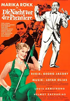 THE NIGHT BEFORE THE PREMIER, (aka DIE NACHTVOR DER PREMIERE), German poster, from top: Louis Armstrong (aka Satchmo), Helmut Zacharias, Marika Rokk, 1959